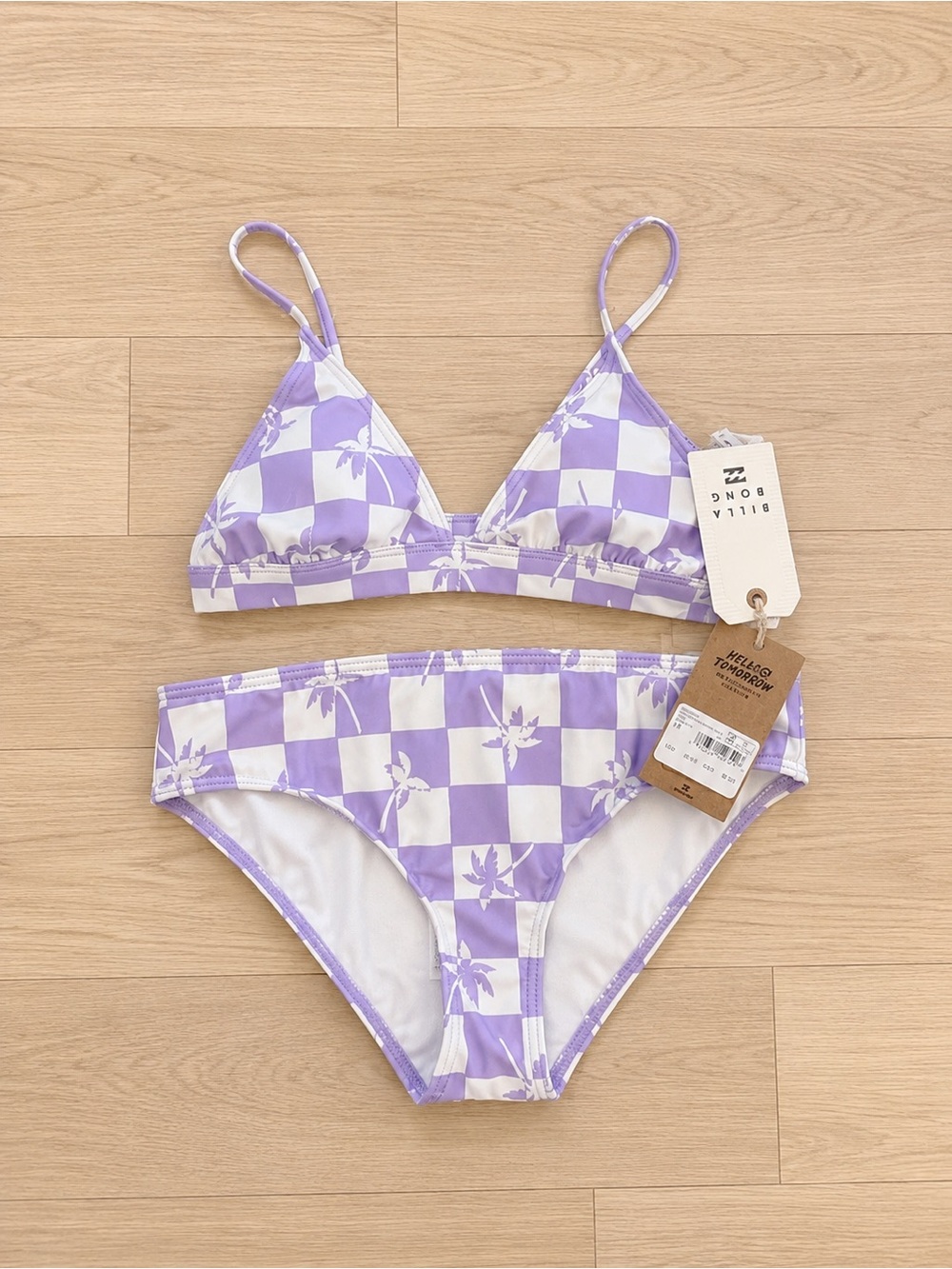 Billabong Lavender and White Checkered Palm Bikini Set